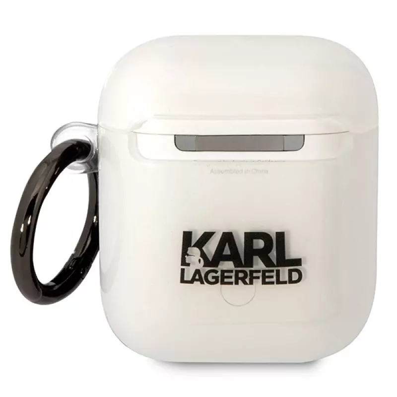Karl Lagerfeld KLA2HNIKTCT läpinäkyvä AirPods 1/2 kotelo Karl's Head -kuviolla