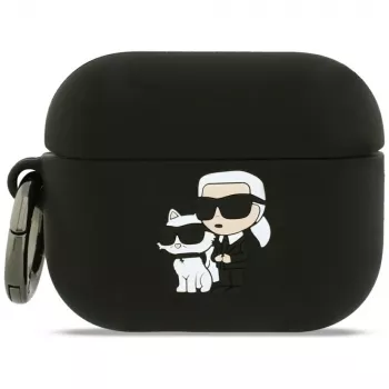 Karl Lagerfeld silikoninen Karl & Choupette Head 3D -kuori AirPods Pro 3 -kuulokkeille, musta