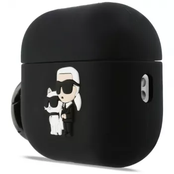 Karl Lagerfeld silikoninen Karl & Choupette Head 3D -kuori AirPods Pro 3 -kuulokkeille, musta
