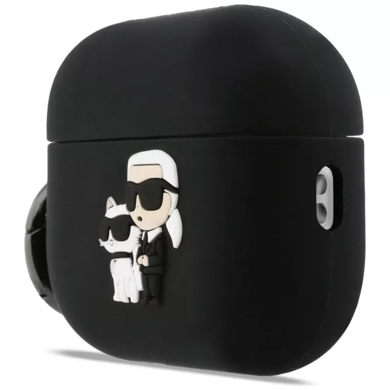 Karl Lagerfeld silikoninen Karl & Choupette Head 3D -kuori AirPods Pro 3 -kuulokkeille, musta