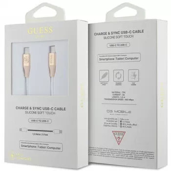 GUESS GUCCLALRGDD USB-C - USB-C kaapeli 1,5 m pikalataus vaaleankulta painettu logo