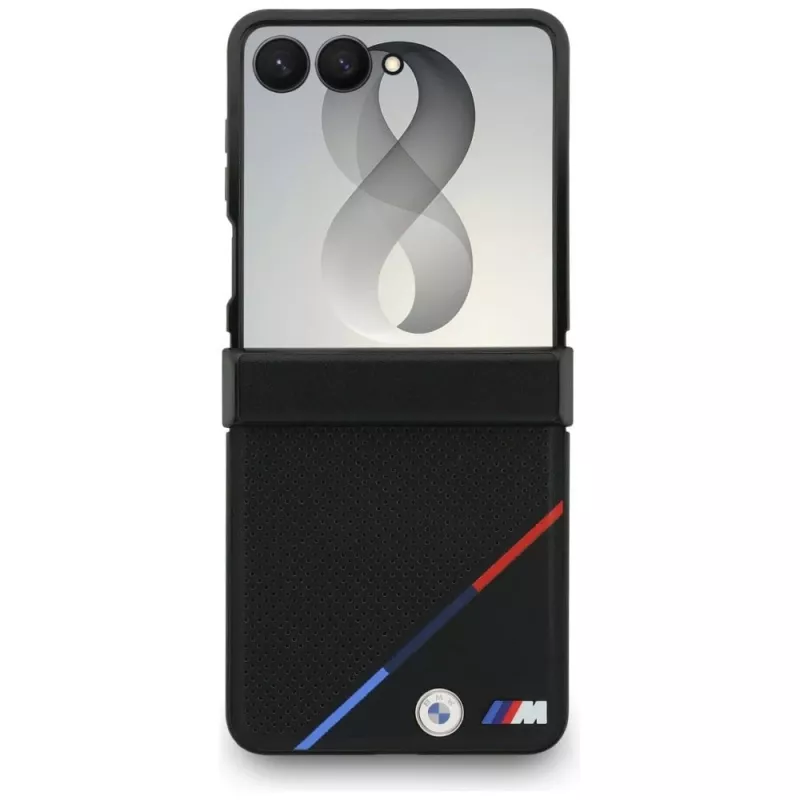BMW M nahka perforoitu trikolori-raidat MagSafe-kotelo Samsung Galaxy Z Flip8 - musta
