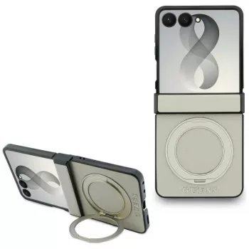 Guess Magnetic Ring Stand Grained Classic Logo MagSafe -kotelo Samsung Galaxy Z Flip 8, beige