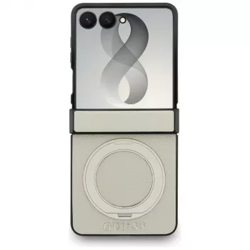 Guess Magnetic Ring Stand Grained Classic Logo MagSafe -kotelo Samsung Galaxy Z Flip 8, beige