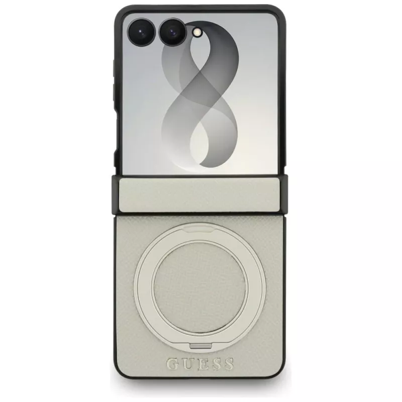 Guess Magnetic Ring Stand Grained Classic Logo MagSafe -kotelo Samsung Galaxy Z Flip 8, beige