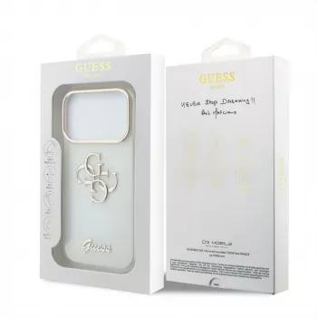 GUESS 4G Script Metal suojakotelo iPhone 18 Pro Max / 17 Pro Max -laitteelle - valkoinen