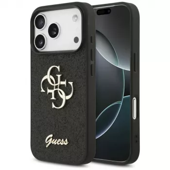 GUESS Fixed Glitter Big 4G -kotelo iPhone 18 Pro / 17 Pro -laitteelle - musta