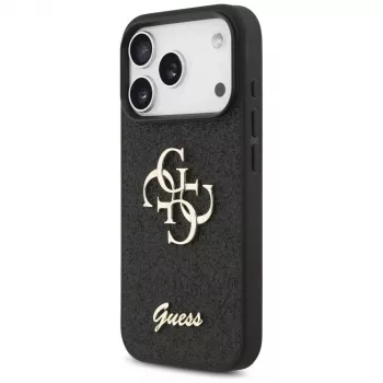 GUESS Fixed Glitter Big 4G -kotelo iPhone 18 Pro / 17 Pro -laitteelle - musta