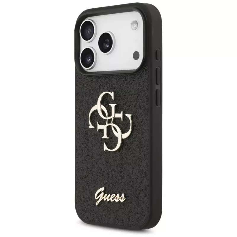 GUESS Fixed Glitter Big 4G -kotelo iPhone 18 Pro / 17 Pro -laitteelle - musta