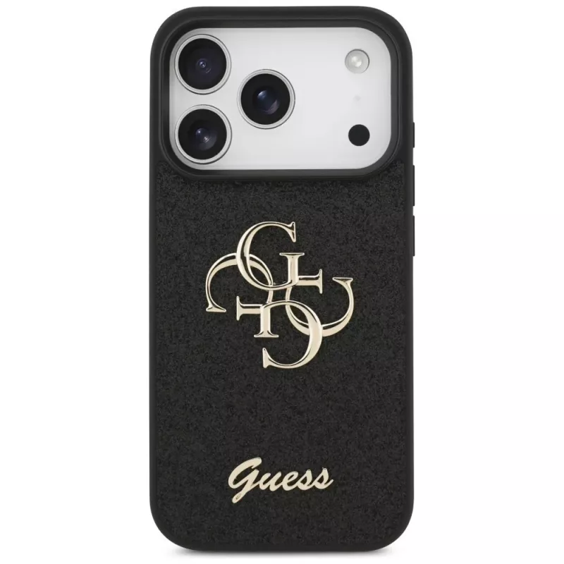 GUESS Fixed Glitter Big 4G -kotelo iPhone 18 Pro / 17 Pro -laitteelle - musta