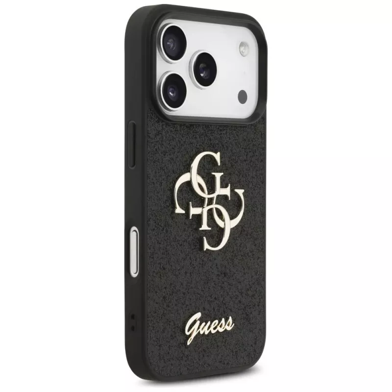 GUESS Fixed Glitter Big 4G -kotelo iPhone 18 Pro / 17 Pro -laitteelle - musta