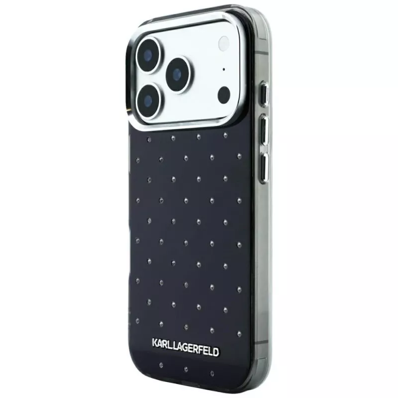 Karl Lagerfeld IML Rhinestones Allover ja elektrolysoitu logokotelo iPhone 18 Pro / 17 Pro -laitteelle - musta
