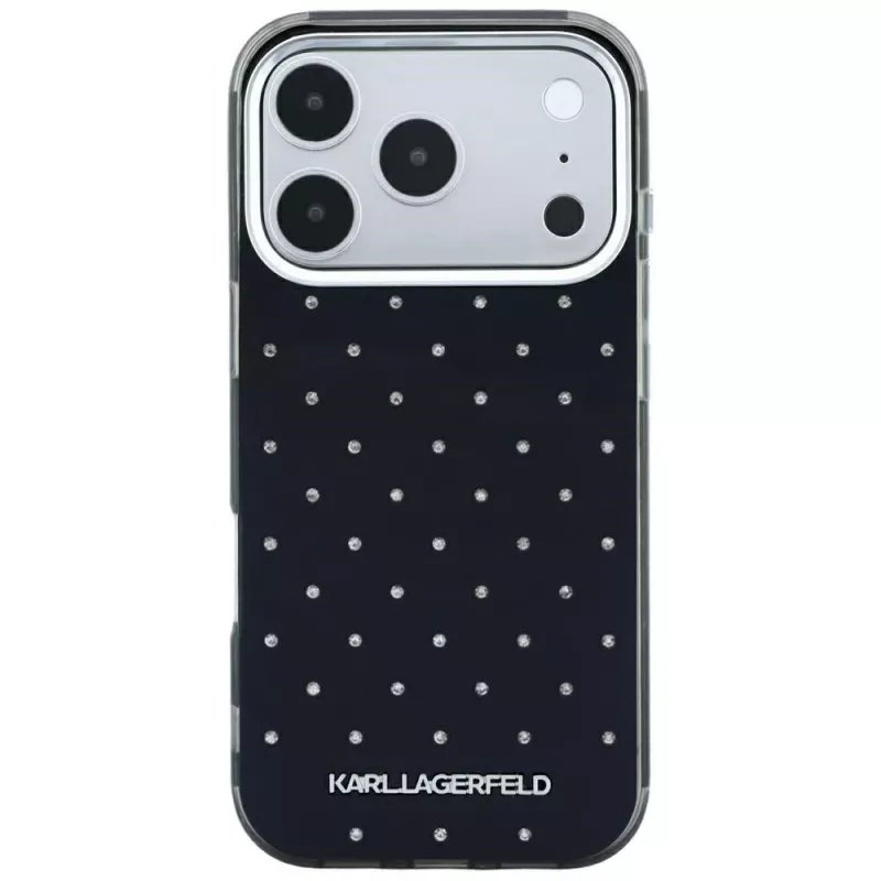 Karl Lagerfeld IML Rhinestones Allover ja elektrolysoitu logokotelo iPhone 18 Pro / 17 Pro -laitteelle - musta