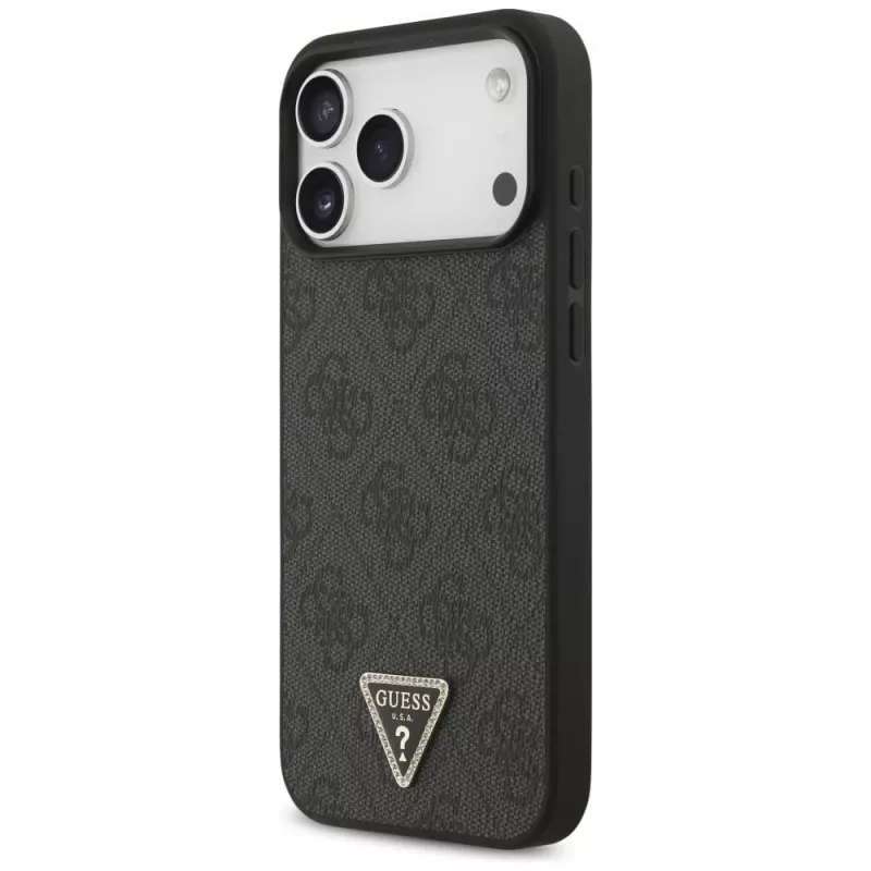 GUESS nahka 4G Triangle Strass MagSafe -kotelo iPhone 18 Pro Max / 17 Pro Max -laitteelle - musta