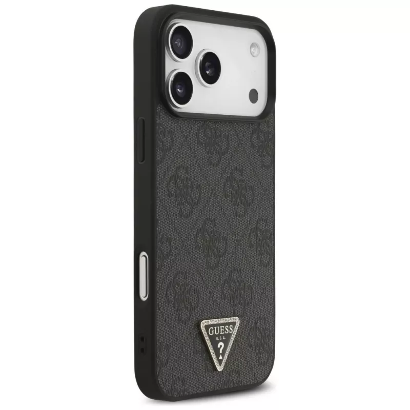 GUESS nahka 4G Triangle Strass MagSafe -kotelo iPhone 18 Pro Max / 17 Pro Max -laitteelle - musta
