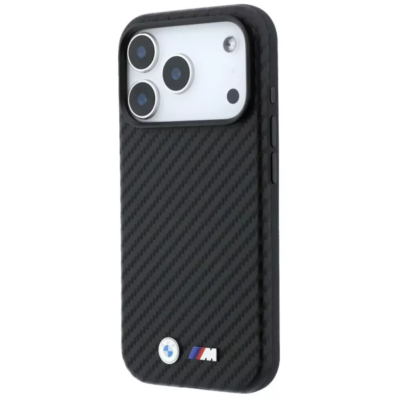 BMW M Carbon Metal Logo MagSafe -kotelo iPhone 18 Pro / 17 Pro -laitteelle – musta