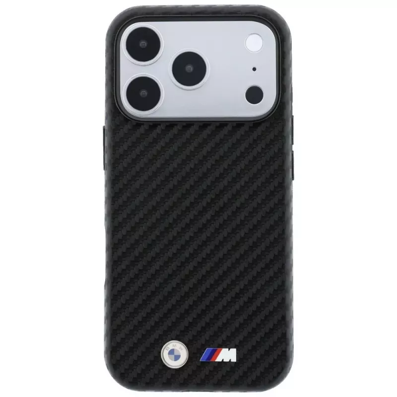 BMW M Carbon Metal Logo MagSafe -kotelo iPhone 18 Pro / 17 Pro -laitteelle – musta