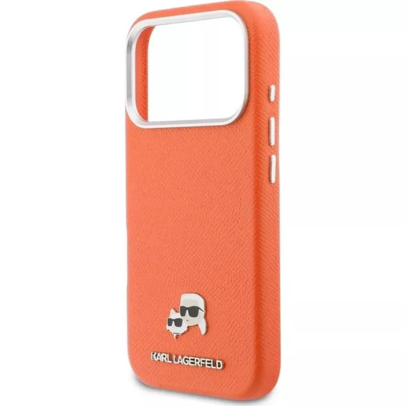 Karl Lagerfeld Karl & Choupette Head Pins Saffiano MagSafe -kotelo iPhone 17 Pro Max -laitteelle – oranssi