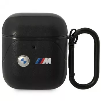 BMW BMA222PVTK nahkakotelo kaarevalla linjakuviolla AirPods 1/2 -laitteelle - musta