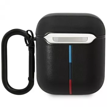 BMW BMA222PVTK nahkakotelo kaarevalla linjakuviolla AirPods 1/2 -laitteelle - musta