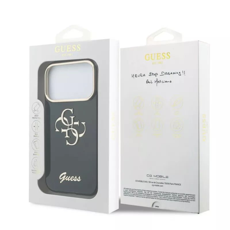 GUESS IML 4G Script Metal -kotelo iPhone 18 Pro Max / 17 Pro Max -laitteelle - musta