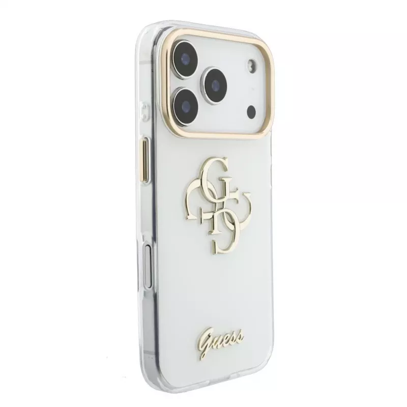 GUESS IML 4G Script Metal MagSafe -kuori iPhone 18 Pro / 17 Pro -puhelimille, valkoinen