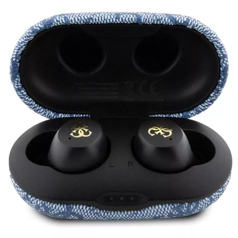 GUESS GUTWSP4EGB True Wireless Bluetooth -nappikuulokkeet lataustelakalla, ENC, sininen metalli