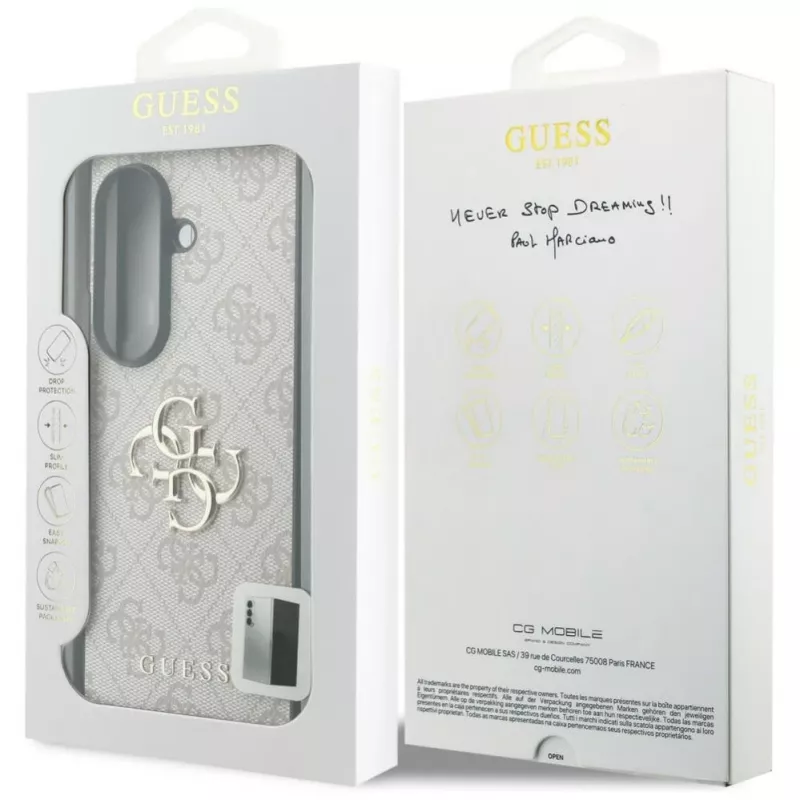 Guess Big 4G Logo PU -kotelo Samsung Galaxy Z Fold 8 Ultra -laitteelle – pinkki