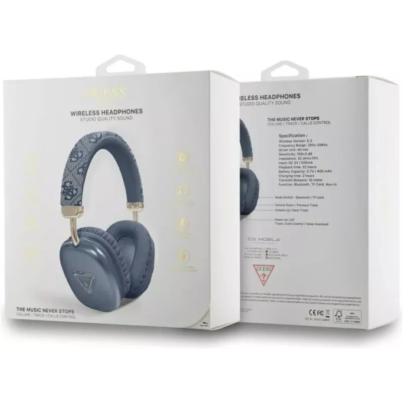GUESS 4G Triangle Logo langattomat over-ear-kuulokkeet Bluetooth 5.3 sininen