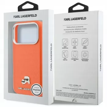 Karl Lagerfeld Karl & Choupette Head Pins Saffiano MagSafe -kotelo iPhone 17 Pro -laitteelle - oranssi