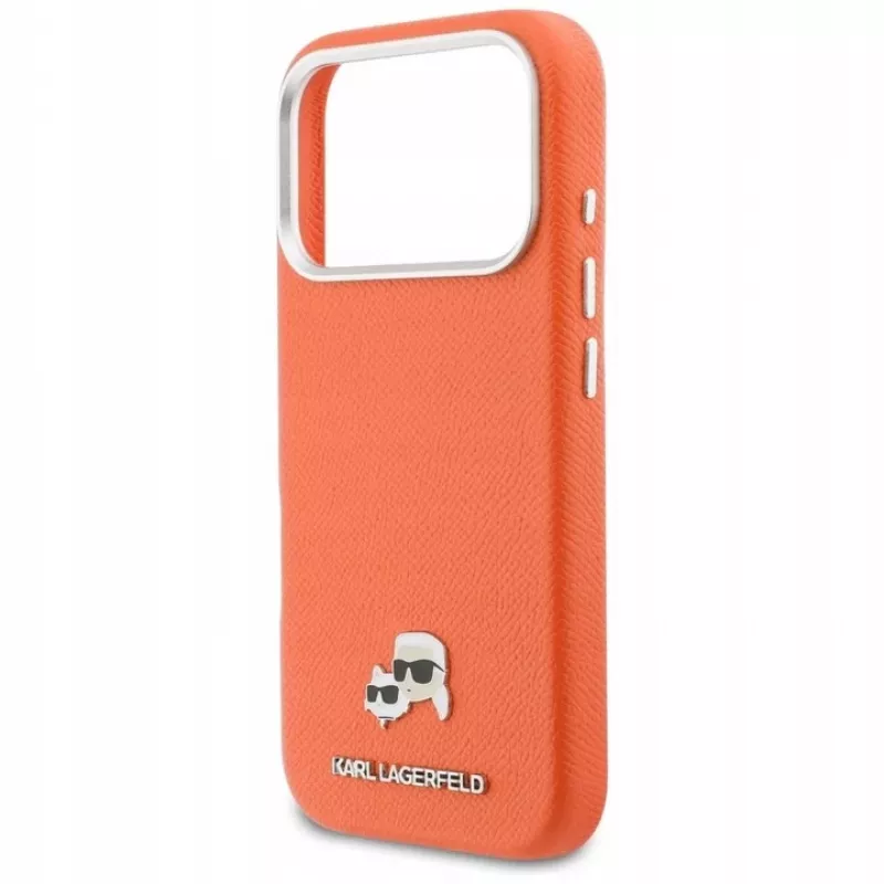 Karl Lagerfeld Karl & Choupette Head Pins Saffiano MagSafe -kotelo iPhone 17 Pro -laitteelle - oranssi