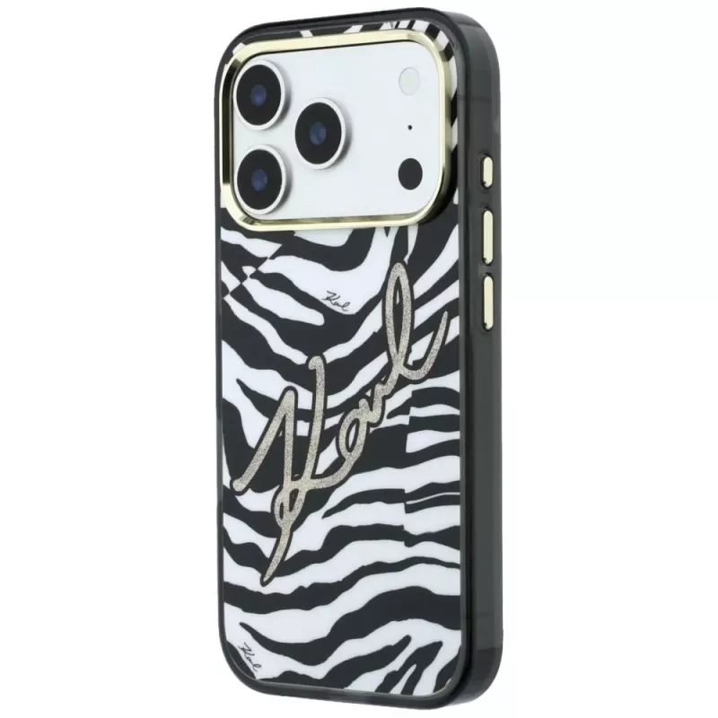 Karl Lagerfeld IML Signature Zebra Glitter MagSafe -kuori iPhone 18 Pro Max / 17 Pro Max - kulta