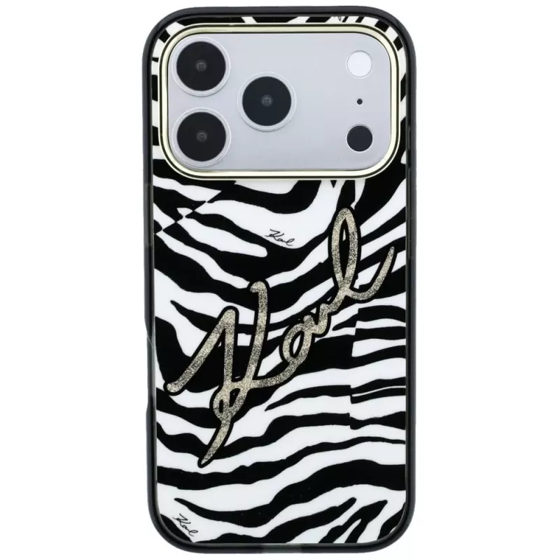 Karl Lagerfeld IML Signature Zebra Glitter MagSafe -kuori iPhone 18 Pro Max / 17 Pro Max - kulta