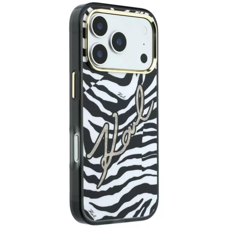 Karl Lagerfeld IML Signature Zebra Glitter MagSafe -kuori iPhone 18 Pro Max / 17 Pro Max - kulta