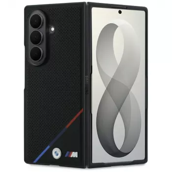BMW M Leder perforiert kolmivärisellä raidalla ja metallilogoilla MagSafe -kuori Samsung Galaxy Z Fold8 Ultra - musta
