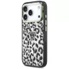 GUESS IML Leopard Glitter Triangle Logo MagSafe -kuori iPhone 18 Pro / 17 Pro - musta
