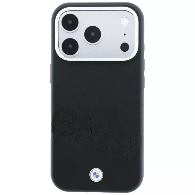 BMW Sign Inclined Deboss Letters MagSafe -kuori iPhone 18 Pro / 17 Pro - musta