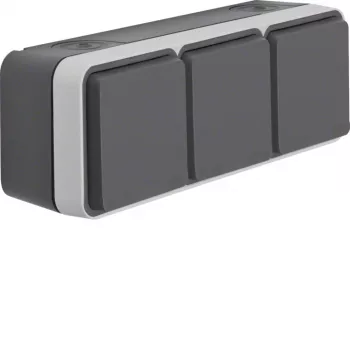 Hager WNC143 pinta-asennettava kolminkertainen SCHUKO-pistorasia kansilla, IP55, harmaa