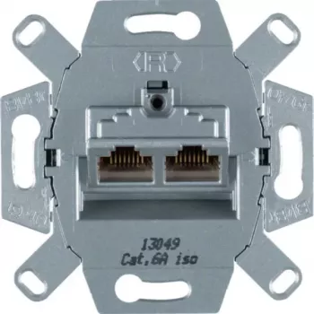 Hager WDF410862 suojattu Cat.6A RJ45 dataliitäntämoduuli, 2-porttinen, uppoasennettava, 10G, valkoinen