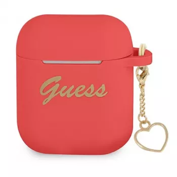 GUESS GUA2LSCHSR AirPods 1/2 -kotelo punainen silikoni Charm Heart Collection