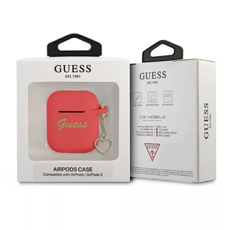 GUESS GUA2LSCHSR AirPods 1/2 -kotelo punainen silikoni Charm Heart Collection
