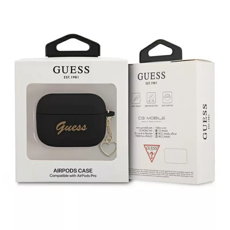 GUESS GUAPLSCHSK AirPods Pro -kotelo musta silikoni Charm Heart Collection