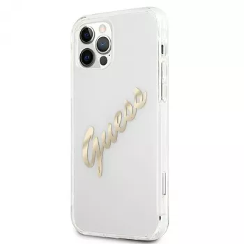 GUESS Vintage Script Gold hardcase Apple iPhone 12 Pro Max -läpinäkyvä
