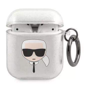 Karl Lagerfeld KLA2UKHGS AirPods 1/2 -kotelo hopea glitter Karl's Head