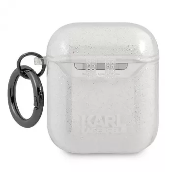 Karl Lagerfeld KLA2UKHGS AirPods 1/2 -kotelo hopea glitter Karl's Head
