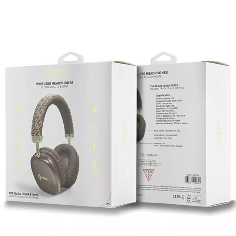 GUESS GUE003639 Gcube Metallic Script Logo on-ear Bluetooth-kuulokkeet ruskea