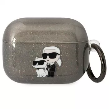 Karl Lagerfeld KLAPHNKCTGK AirPods Pro -kotelo glitter Karl & Choupette musta