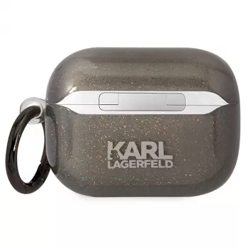 Karl Lagerfeld KLAPHNKCTGK AirPods Pro -kotelo glitter Karl & Choupette musta