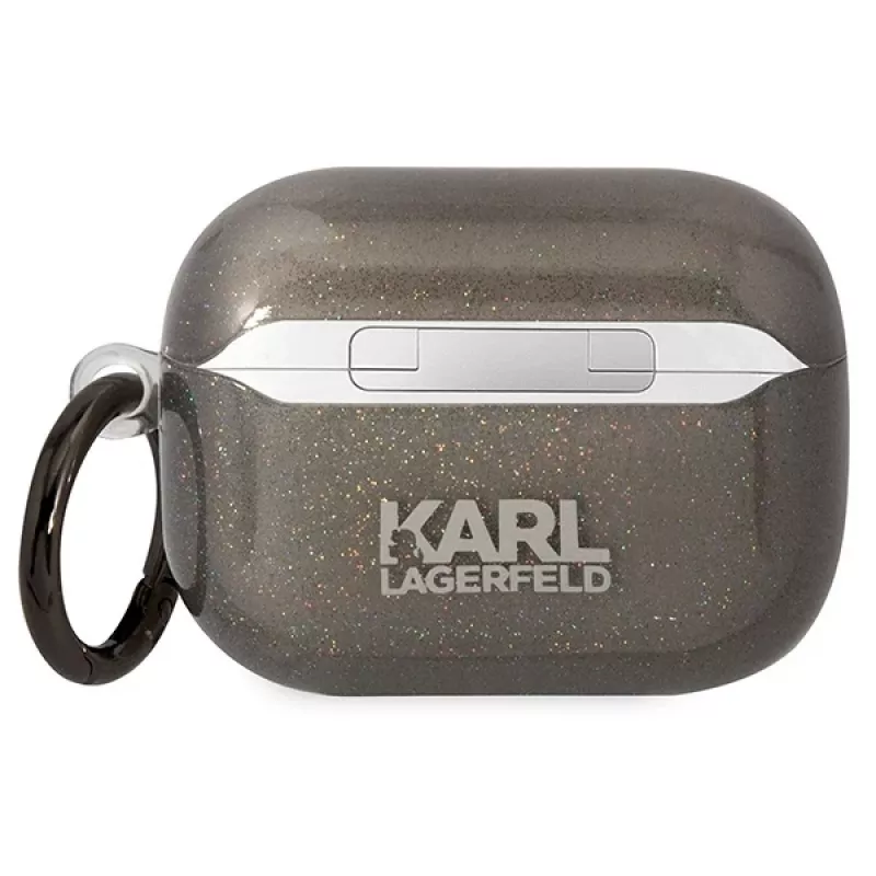 Karl Lagerfeld KLAPHNKCTGK AirPods Pro -kotelo glitter Karl & Choupette musta