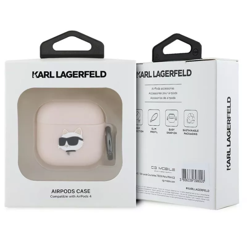 Karl Lagerfeld silikoni Choupette pää 3D -kotelo AirPods 4 - pinkki